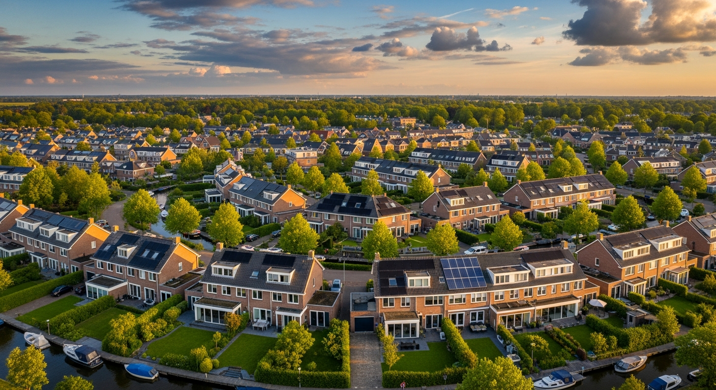 Zonnepanelen installatie bij zonsondergang